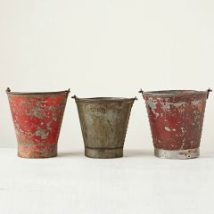 Distressed Mini Metal Bucket Set of 3