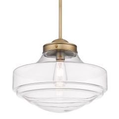 Clear Glass Shade Pendant Light Modern Brass 16 Inch