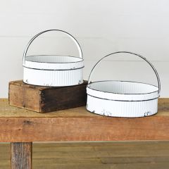 Round Corrugated Tin Bin Basket Set of 2