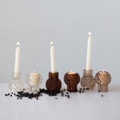 Glass Hobnail Candle Holder Set of 3