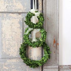 Boxwood Wreath With Ivory Ribbon Trim Set of 3