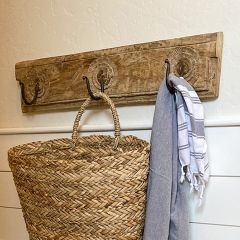 Found Wood Wall Decor With 3 Forged Hooks