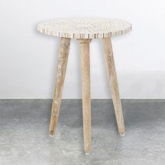 Carved Round Mango Wood Accent Table