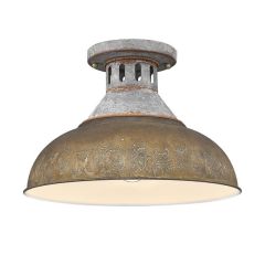 Aged Galvanized Steel With Rust Shade Semi Flush Mount Ceiling Light