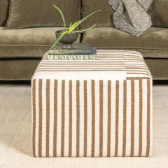Wool Kilim Stripe Upholstered Coffee Table Ottoman 24 Inch