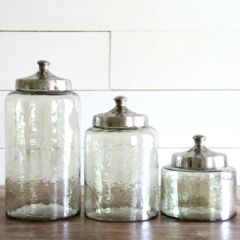 Hammered Lid Glass Canister Set of 3