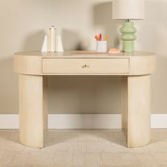 Oval Whitewashed Wood Desk With Drawer
