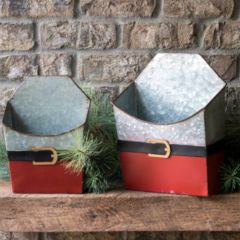 Santa Belt Metal Wall Pocket Set of 2