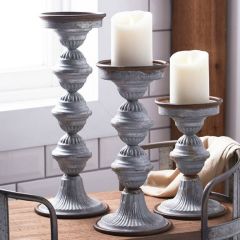 Pillar Pedestal Carved Iron Candle Holder Set of 3