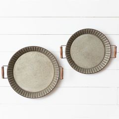 Hanging Round Iron Tray With Handles Set of 2