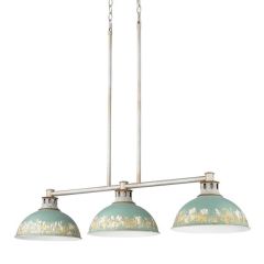 Aged Galvanized Steel With Antique Teal Shade Linear Pendant Light