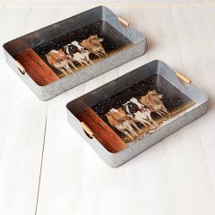 Snowy Cow Trays Set of 2