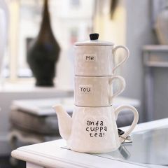 Stoneware Stackable Teapot and Mugs