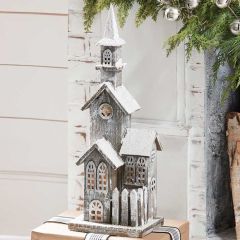 Snowy Lighted Wood Church