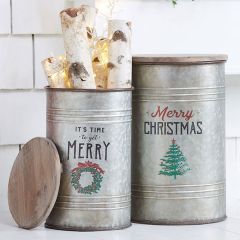 Decorative MERRY Iron Buckets Set of 2