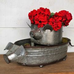 Metal Pig Planters Set of 2