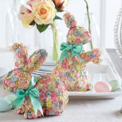 Floral Rabbit Figure With Bow Set of 2