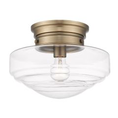Clear Glass Shade Semi Flush Light Modern Brass 12 Inch