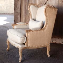 Burlap Linen Wing Back Chair
