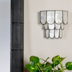 4 Tier Capiz Shell And Metal Wall Sconce Black