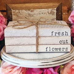 Fresh Cut Flowers Decorative Book Stack