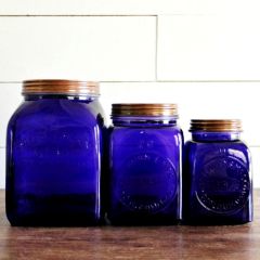 Cobalt Blue Lidded Glass Canisters Set of 3