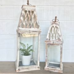 Washed Wood Candle Lanterns Set of 2