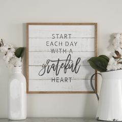 Wood Framed Grateful Heart Wall Decor