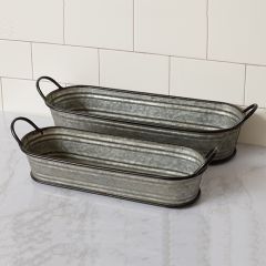 Galvanized Metal Oblong Planter Trays Set of 2