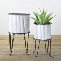 Tin Planter on Stand Set of 2