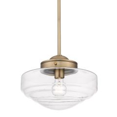 Clear Glass Shade Pendant Light Modern Brass 12 Inch