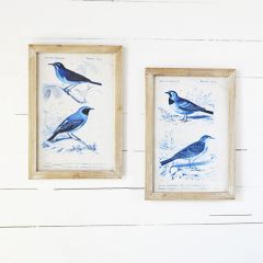 Framed Indigo Bird Print Wall Decor Set of 2