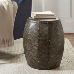 Antiqued Metal Drum Accent Table