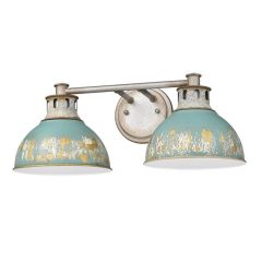 Aged Galvanized Steel With Antique Teal Shade 2 Light Vanity Sconce