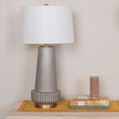 Ribbed Glass Table Lamp With Drum Shade Gray