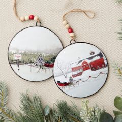 Sleigh Scene Disc Ornaments Set of 2