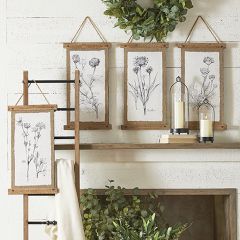 Botanical Print Burlap Wall Art Set of 4