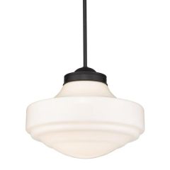 Vintage Milk Glass Shade Pendant Light Matte Black 16 Inch