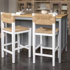 Wood And Natural Woven Seagrass Counter Stool Matte White