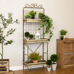 Distressed Metal Planter Stand Shelf