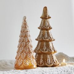 Glass Ornate Gingerbread Trees Set of 2