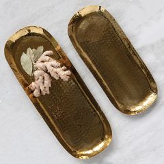 Brass Finished Stainless Steel Oval Trays Set of 2