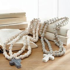 Wooden Beads With Marble Cross Pendant Set of 2