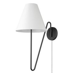 Natural Black Articulating Wall Sconce with Ivory Linen Shade