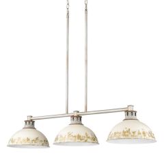 Aged Galvanized Steel With Antique Ivory Shade Linear Pendant Light