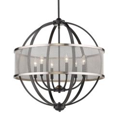 CMatte Black 6 Light Chandelier with Pewter Shade
