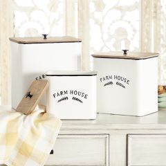 Traditional Iron With Wood Canisters Set of 3