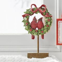 Cardinals in Wreath Tabletop Decor