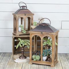Classic Wood Candle Lanterns Set of 2