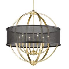 Olympic Gold 6 Light Chandelier with Matte Black Shade